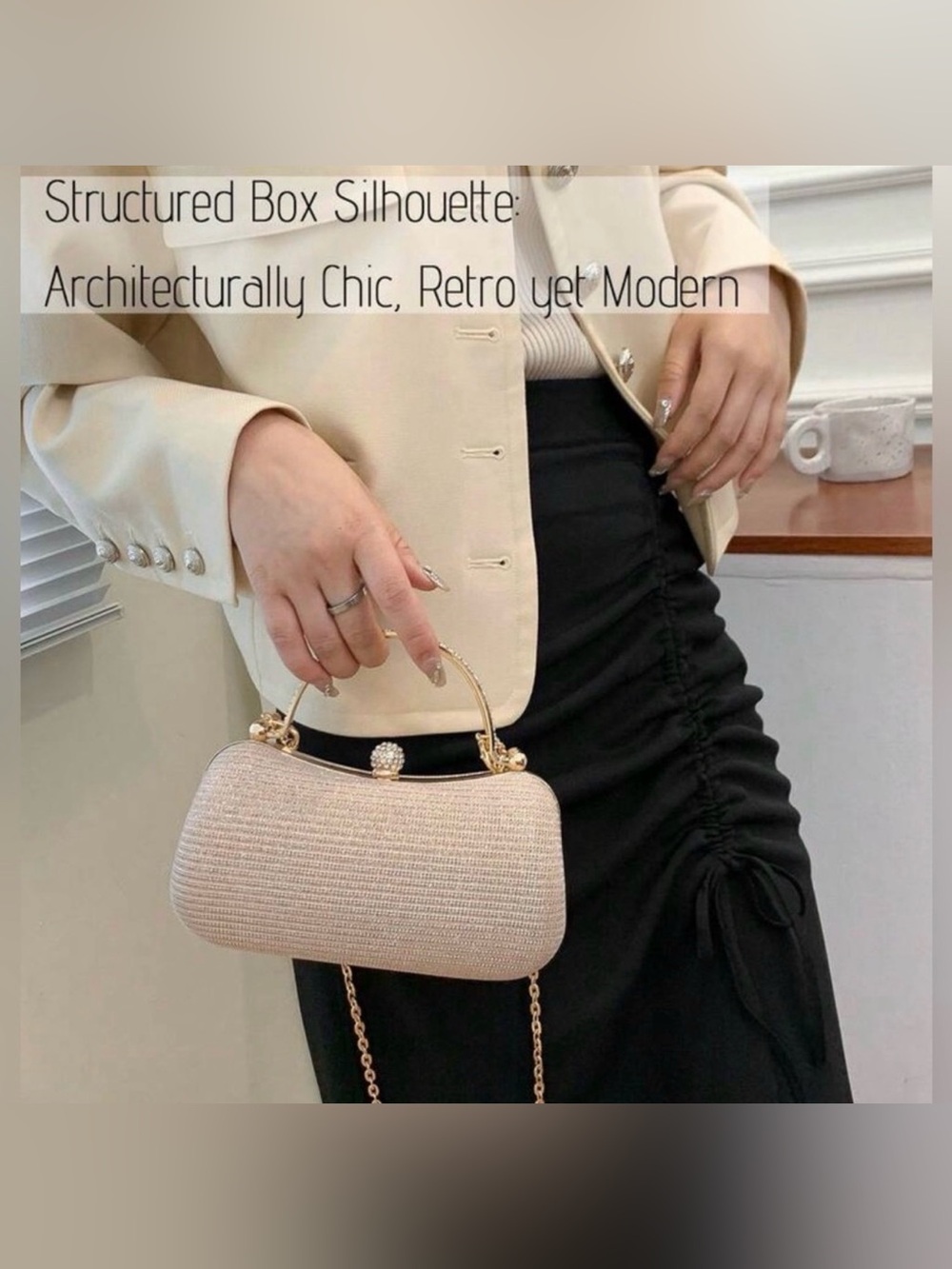 Elegant Glitter Evening Bag in Light Lavender Pink with Gold Hardware - Picture 8 of 10